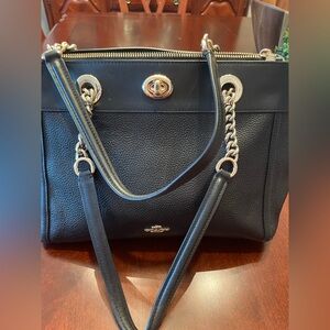 Coach Black Leather Shoulder Bag with Gold Accents